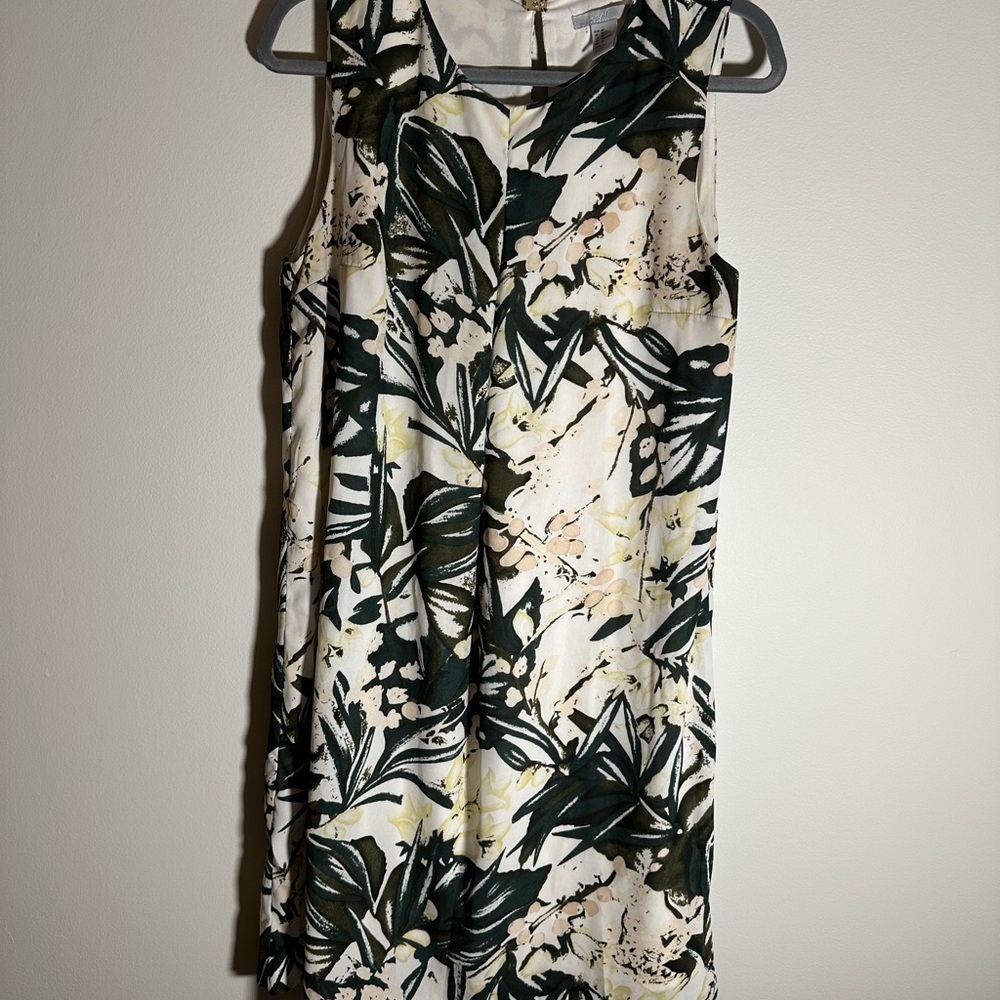 H&M Green and White Leaf Print Midi Dress